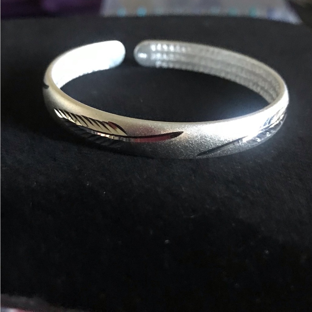 Sterling Silver Cuff Bracelet - Sleek Engraved Design
